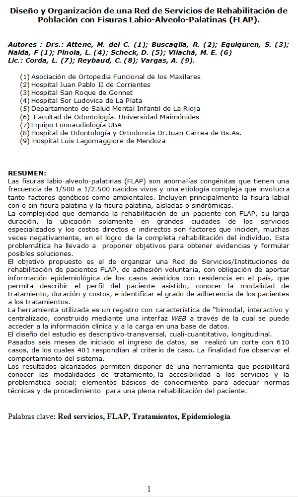 Trabajo de Investigacin: Diseo y Organizacin de una Red de Servicios de Rehabilitacin de Poblacin con Fisuras Labio-Alveolo-Palatinas (FLAP) - Pgina 01