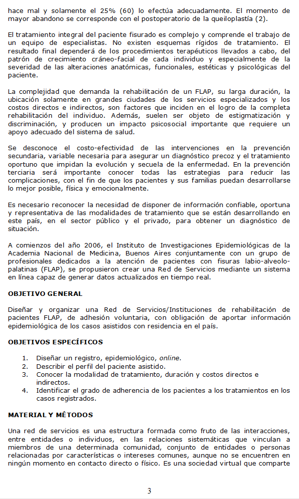 Trabajo de Investigacin: Diseo y Organizacin de una Red de Servicios de Rehabilitacin de Poblacin con Fisuras Labio-Alveolo-Palatinas (FLAP) - Pgina 03