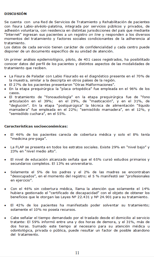 Trabajo de Investigacin: Diseo y Organizacin de una Red de Servicios de Rehabilitacin de Poblacin con Fisuras Labio-Alveolo-Palatinas (FLAP) - Pgina 11